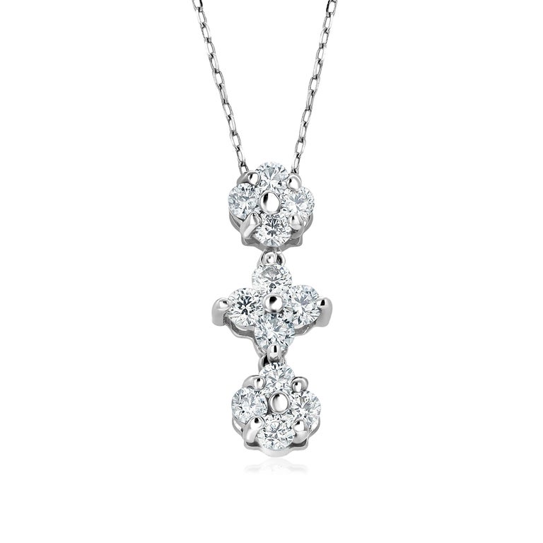 Round Cut Eighteen Karat White Gold Linear Diamond Necklace Pendant For Sale