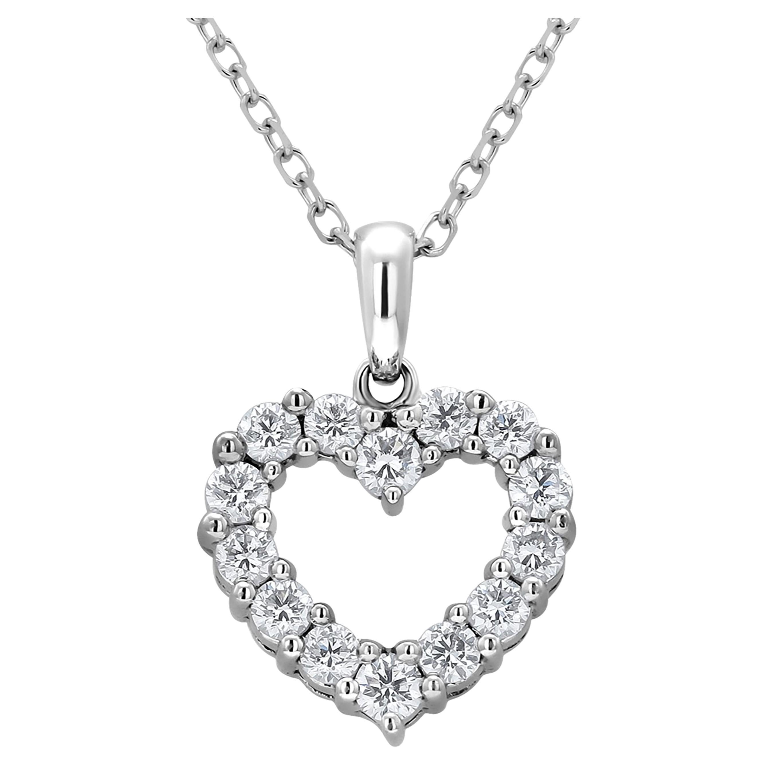 Eighteen Karat White Gold Open Heart Diamond Pendant Necklace