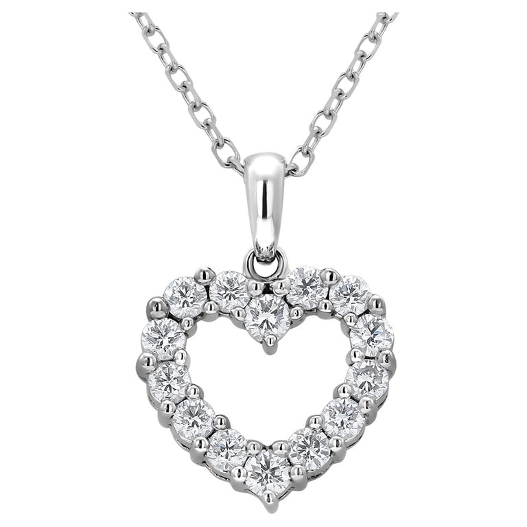 Eighteen Karat White Gold Open Heart Diamond Pendant Necklace For Sale