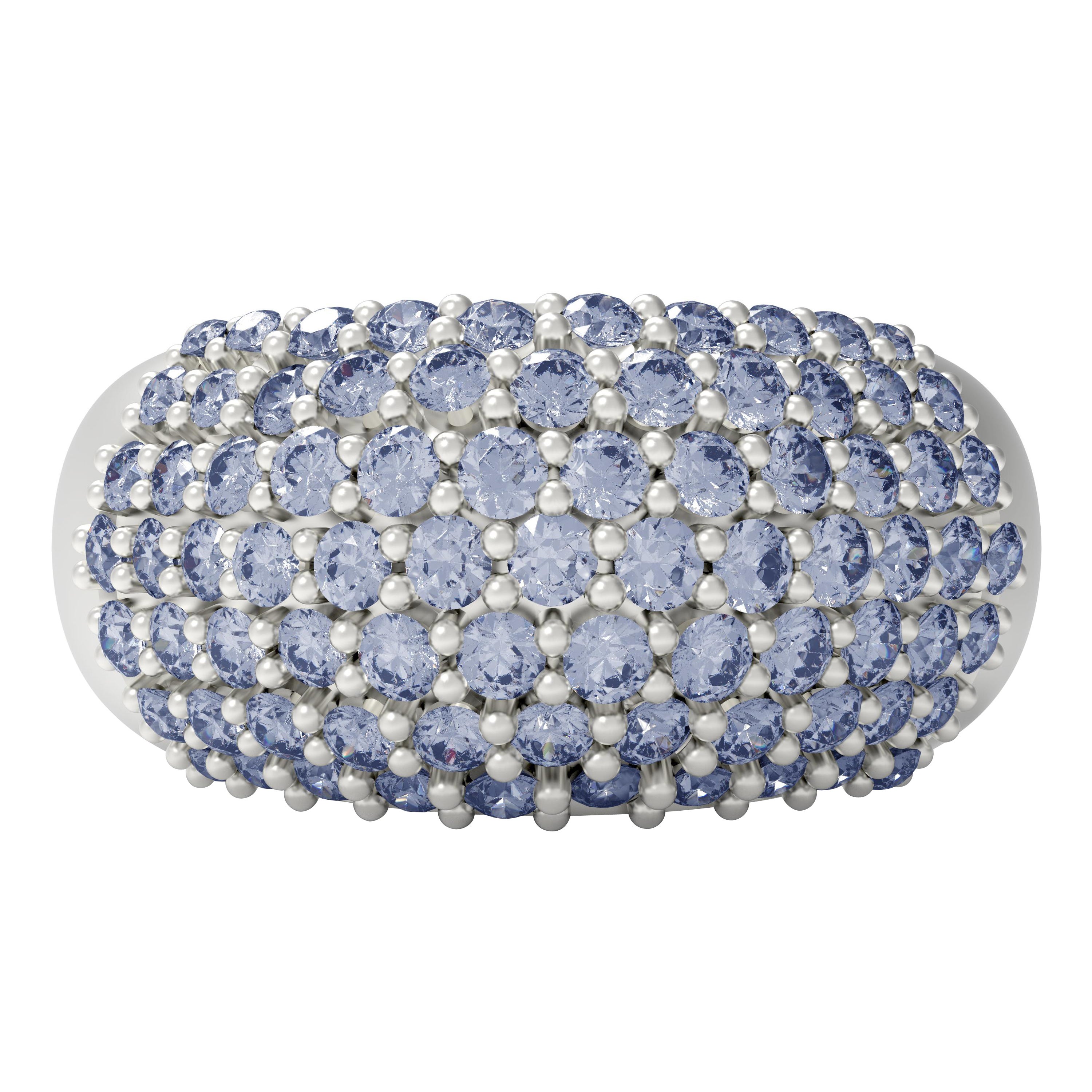 Anillo de oro blanco de dieciocho quilates con pavé y tanzanitas de dos quilates