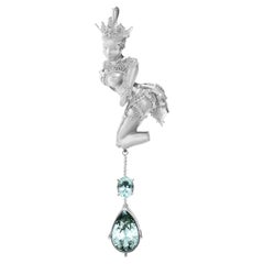 Collar Colgante de Oro Blanco de Dieciocho Kilates con Turmalina Paraiba