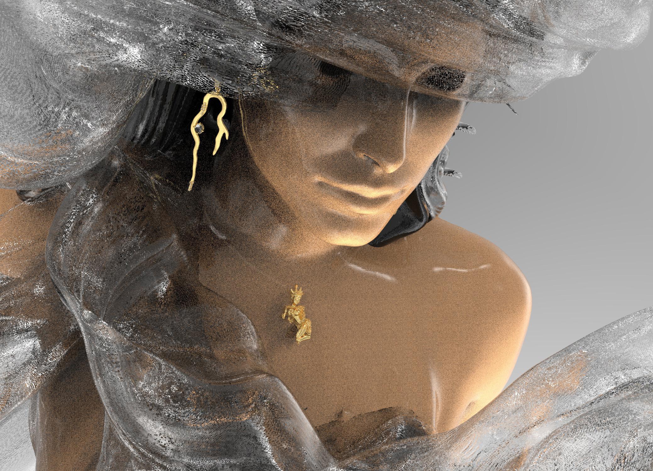 Achtzehn Karat Weißgold Skulptur-Anhänger-Halskette mit Tansanit im Ovalschliff und Tansanit im Angebot 3