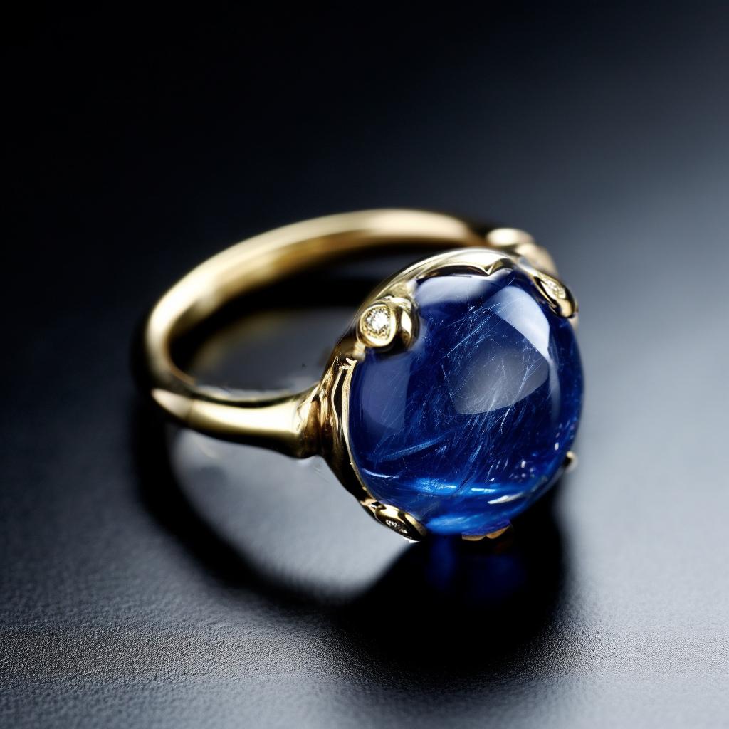Cabochon Eighteen Karat White Gold Three Carats Sapphire Contemporary Ring with Diamonds For Sale