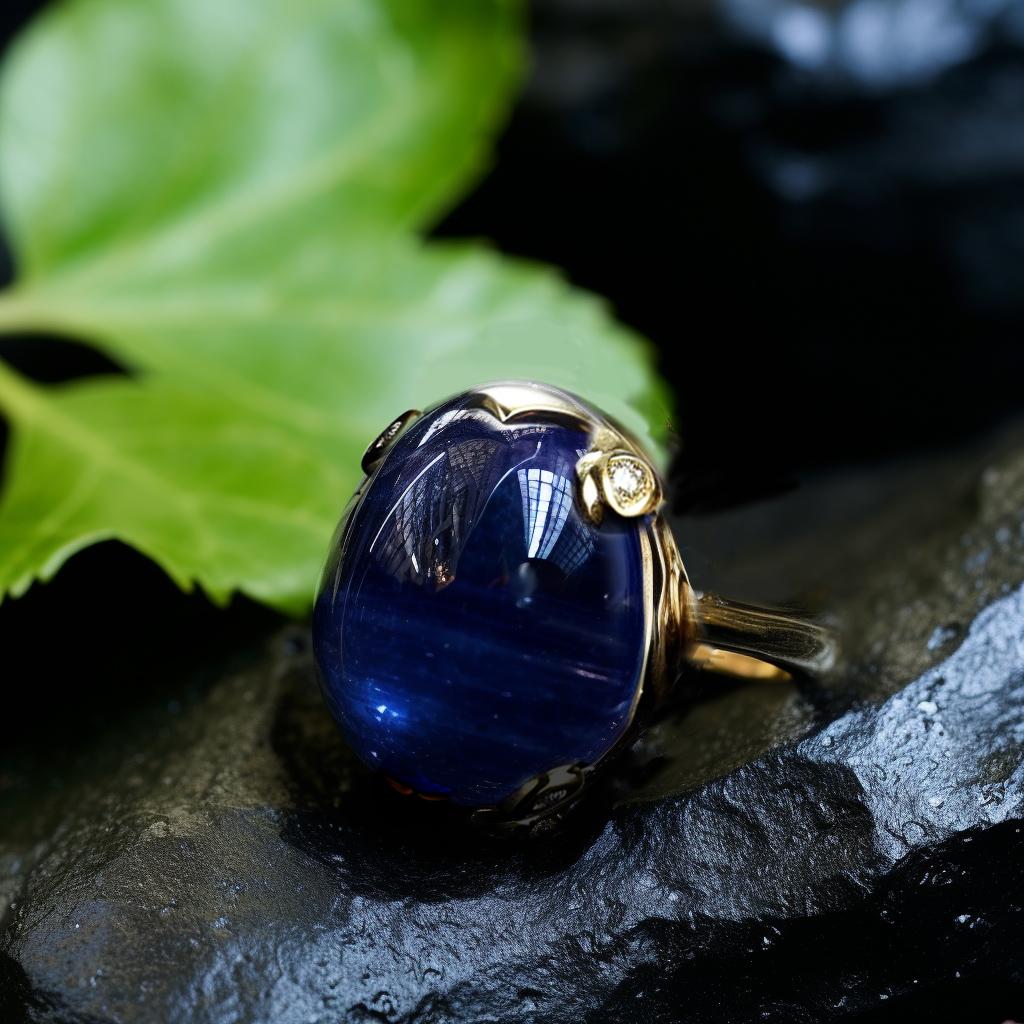 Achtzehn Karat Gelbgold Drei Karat Saphir Contemporary Ring mit Diamanten (Cabochon) im Angebot