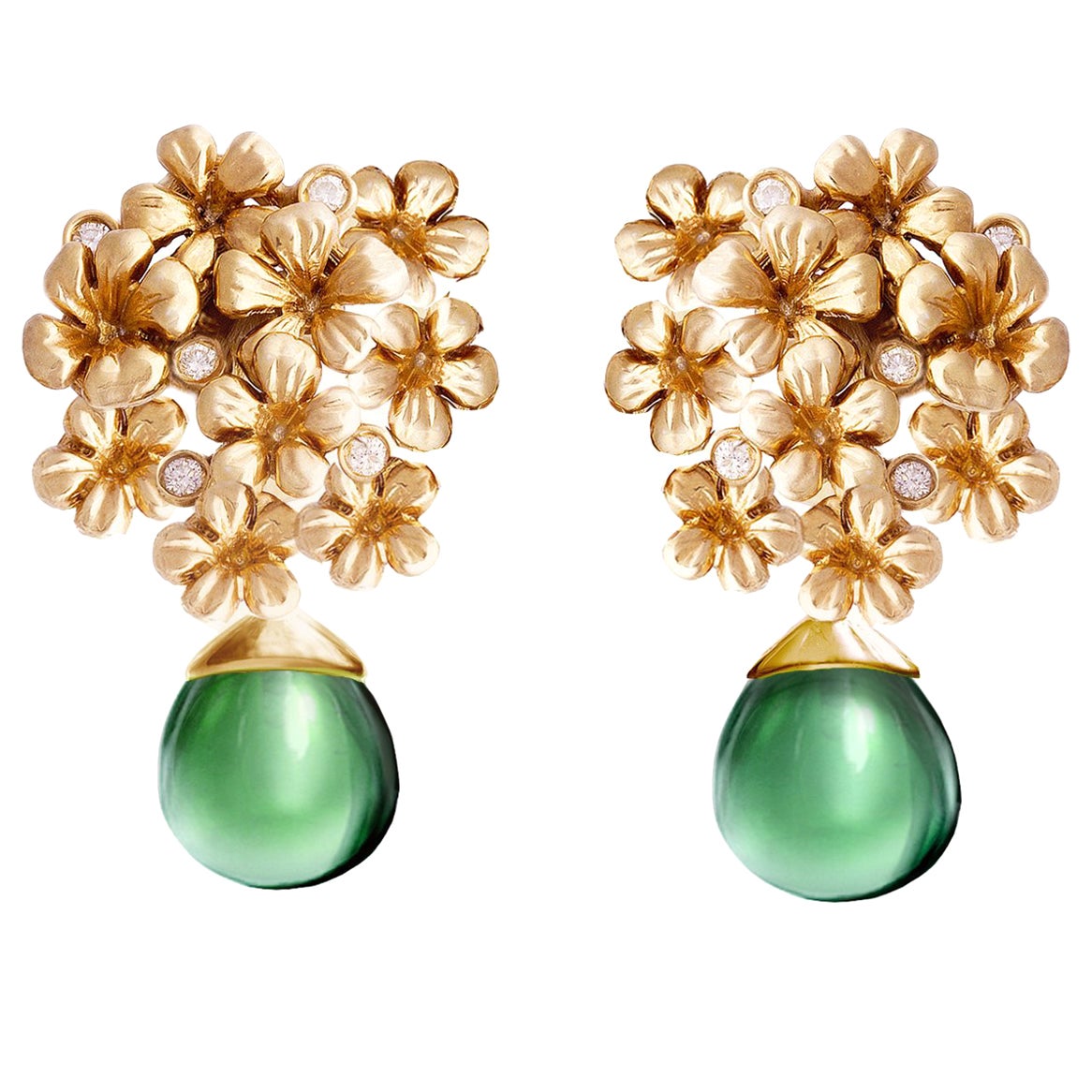 Boucles d'oreilles contemporaines Blossom en or jaune 18 carats avec diamants naturels