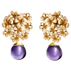 Boucles d'oreilles contemporaines Blossom en or jaune 18 carats avec diamants naturels