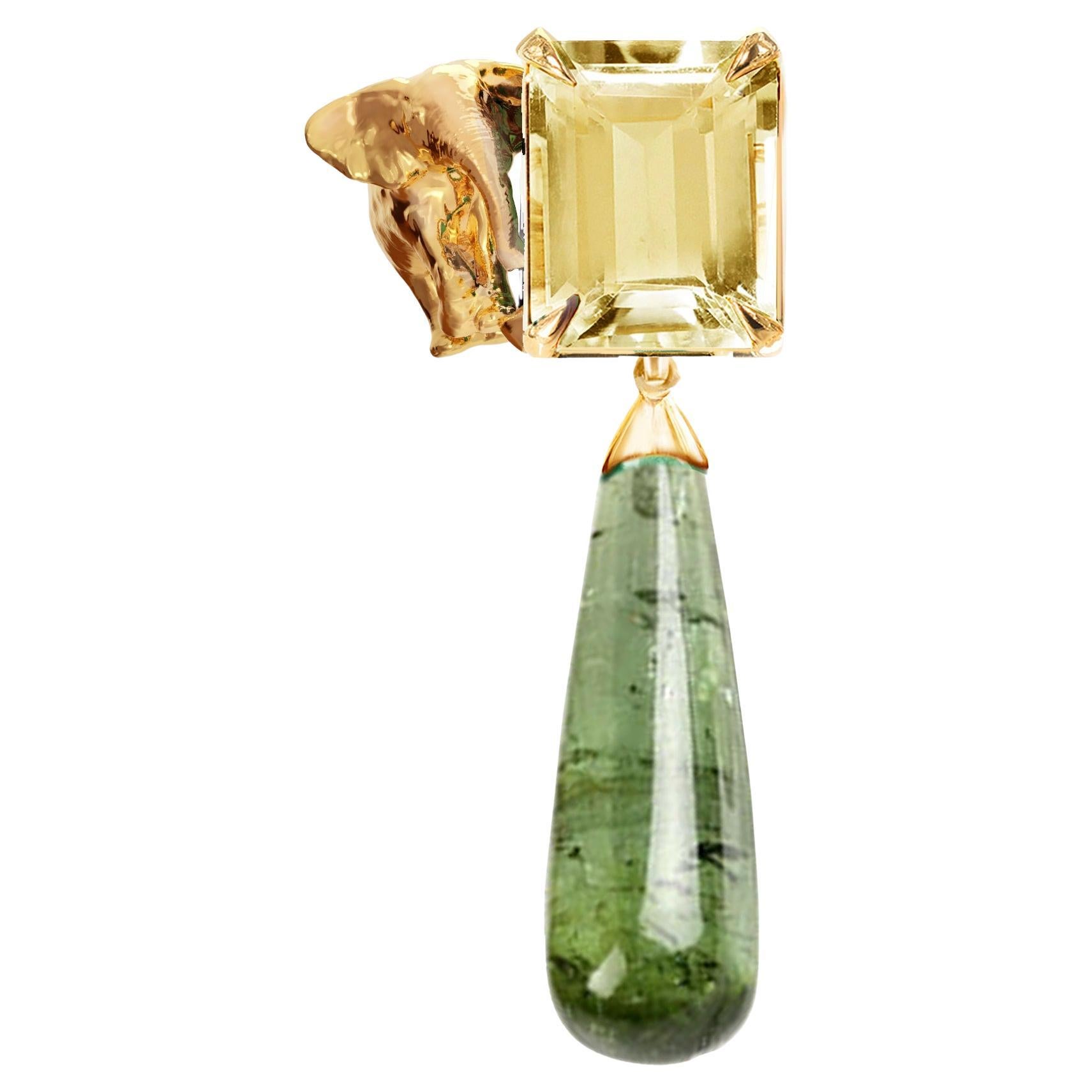 Eighteen Karat Yellow Gold Brooch with Detachable Green Tourmaline