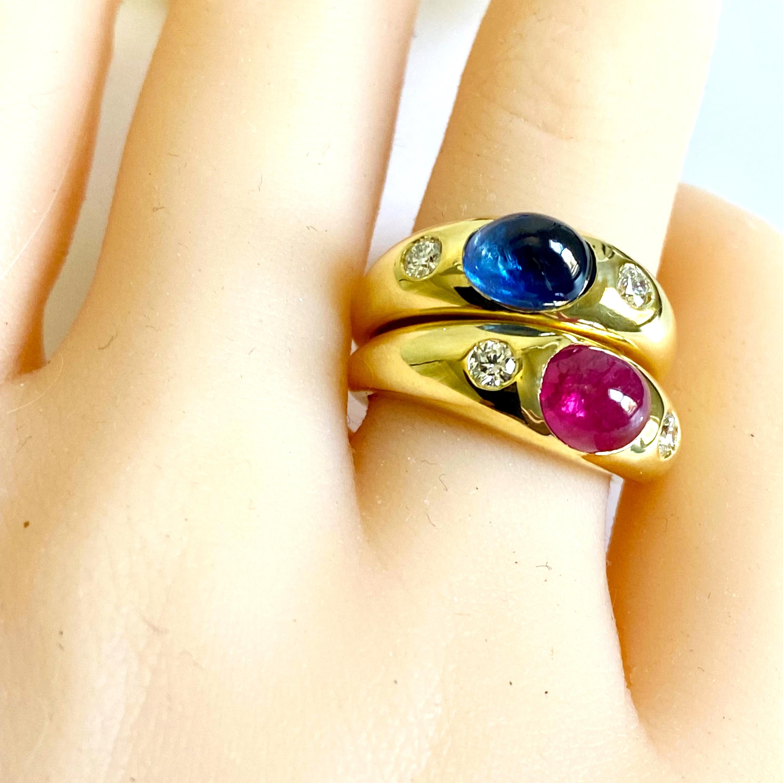 Women's Eighteen Karat Yellow Gold Cabochon Emerald and Diamond Gypsy Ring