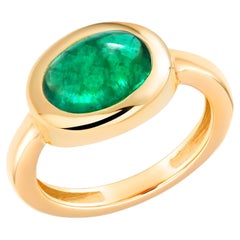 18 Karat Yellow Gold Cabochon Emerald High Dome Cocktail Solitaire Ring