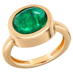 Eighteen Karat Yellow Gold Cabochon Emerald High Dome Cocktail Solitaire Ring