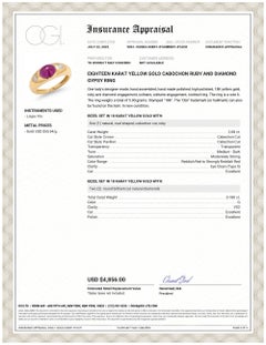 Eighteen Karat Yellow Gold Cabochon Ruby and Diamond Gypsy Ring