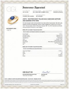 Eighteen Karat Gold Ceylon Cabochon Sapphire Diamond 2.61 Carat 3 Stone Ring