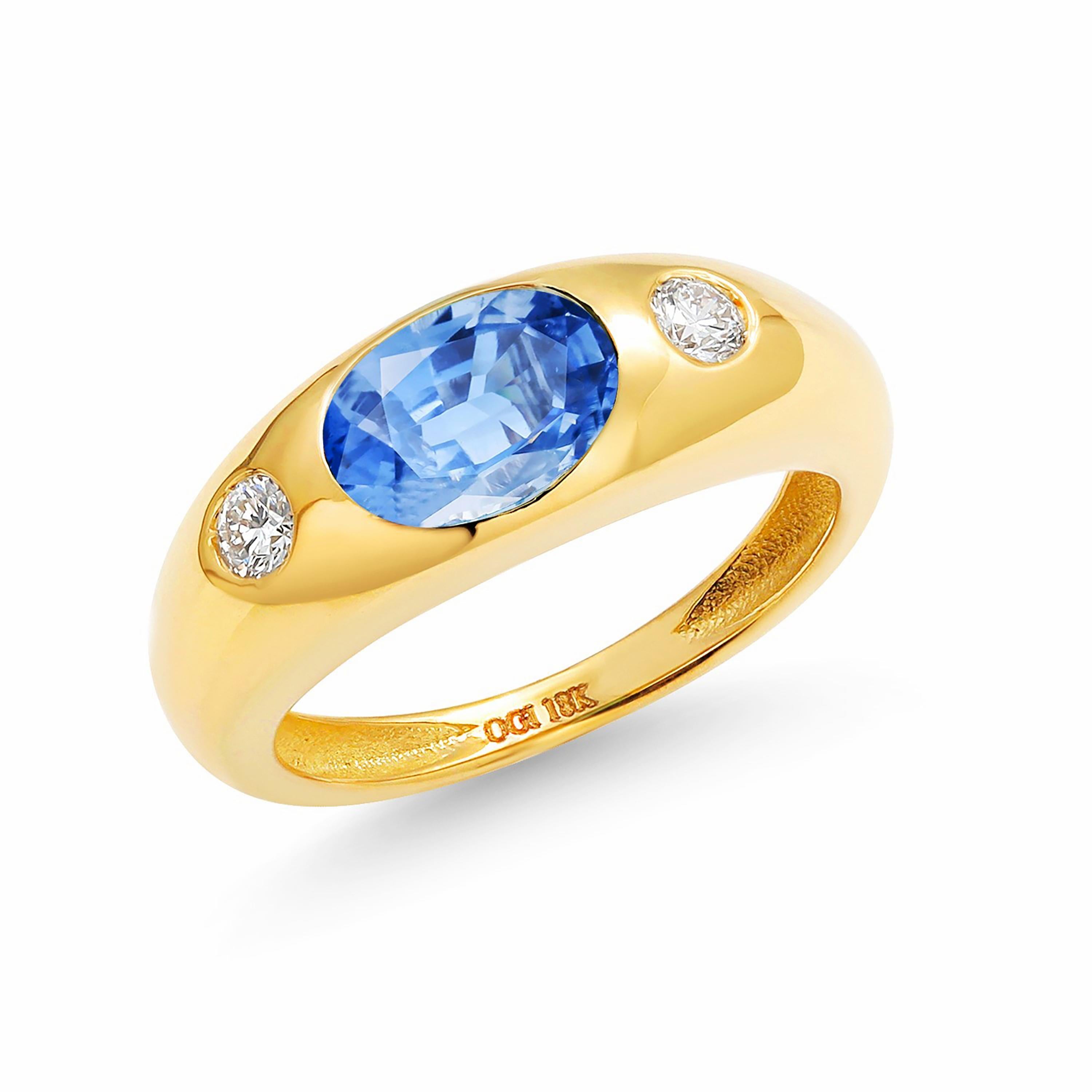 Contemporary Eighteen Karat Yellow Gold Ceylon Sapphire and Diamond Gypsy Ring