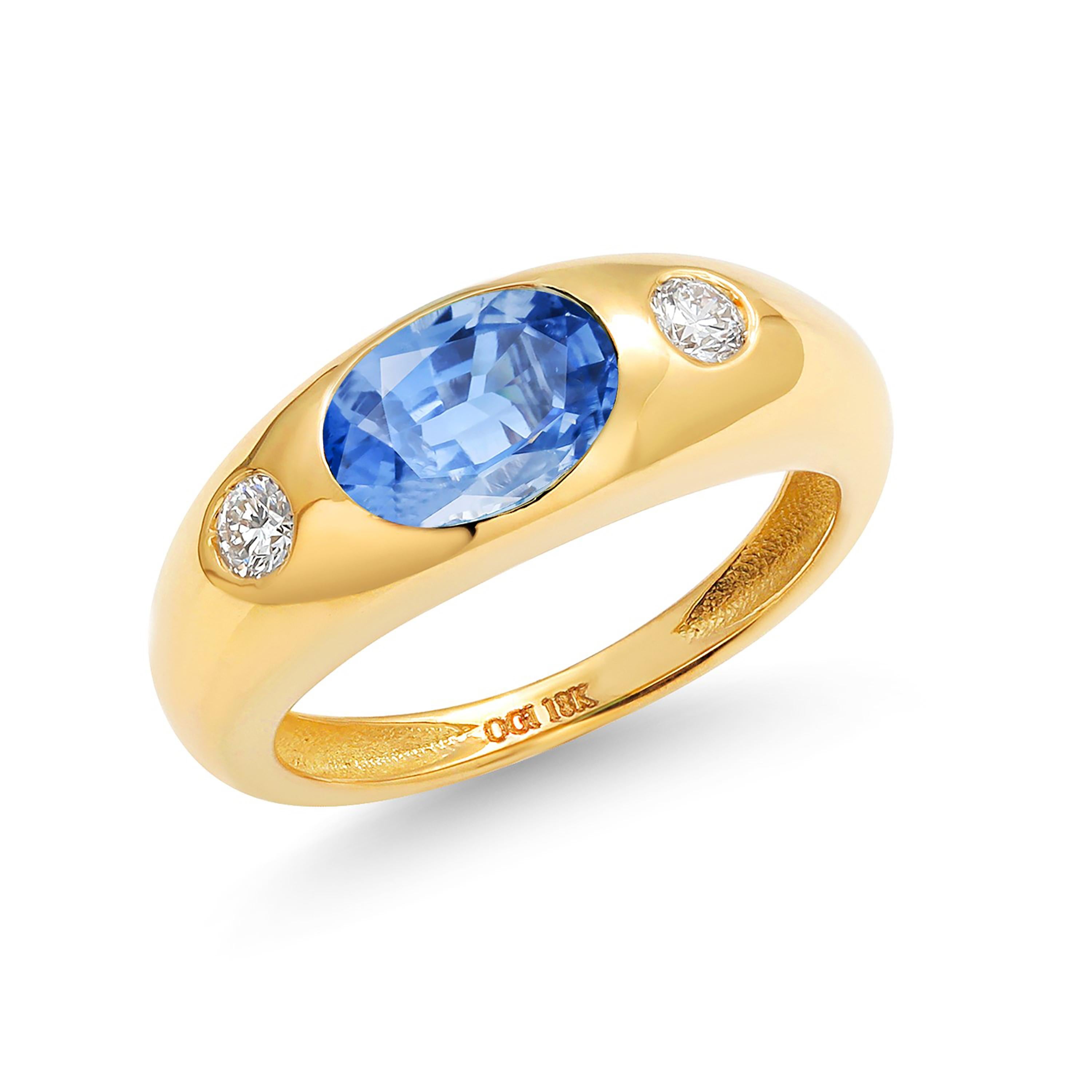 Eighteen Karat Yellow Gold Ceylon Sapphire and Diamond Gypsy Ring In New Condition In New York, NY