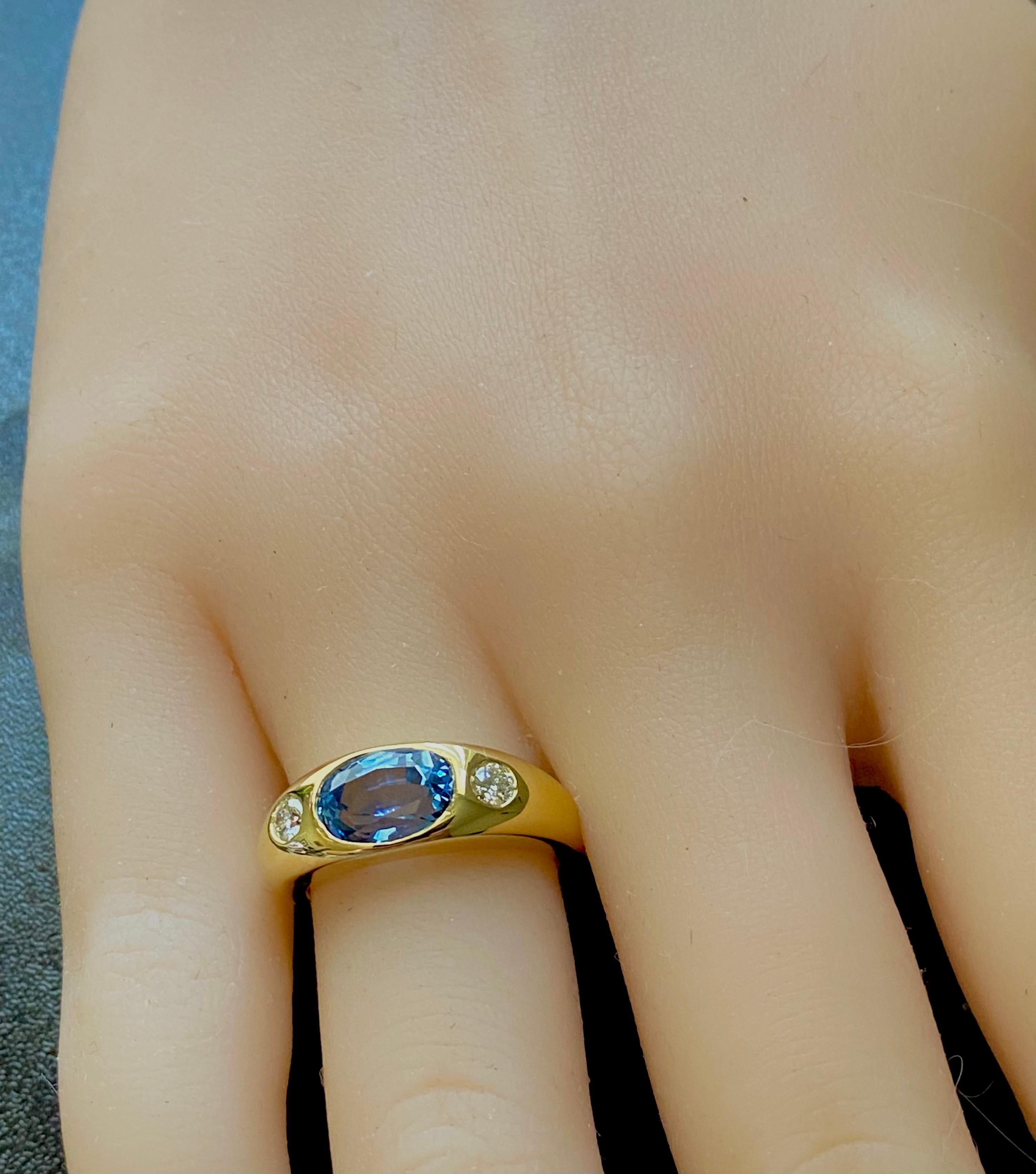 Women's Eighteen Karat Yellow Gold Ceylon Sapphire and Diamond Gypsy Ring