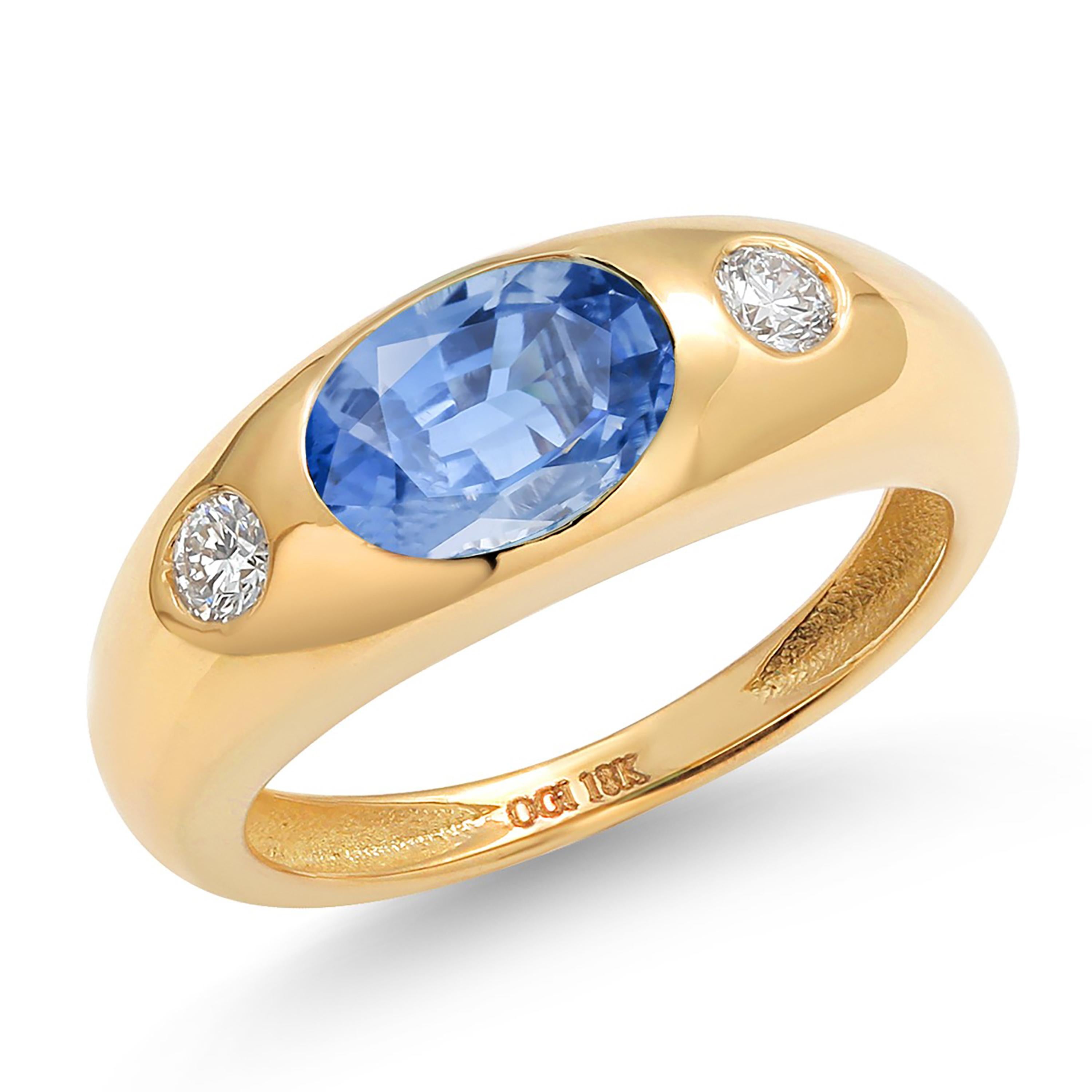Eighteen Karat Yellow Gold Ceylon Sapphire and Diamond Gypsy Ring 1