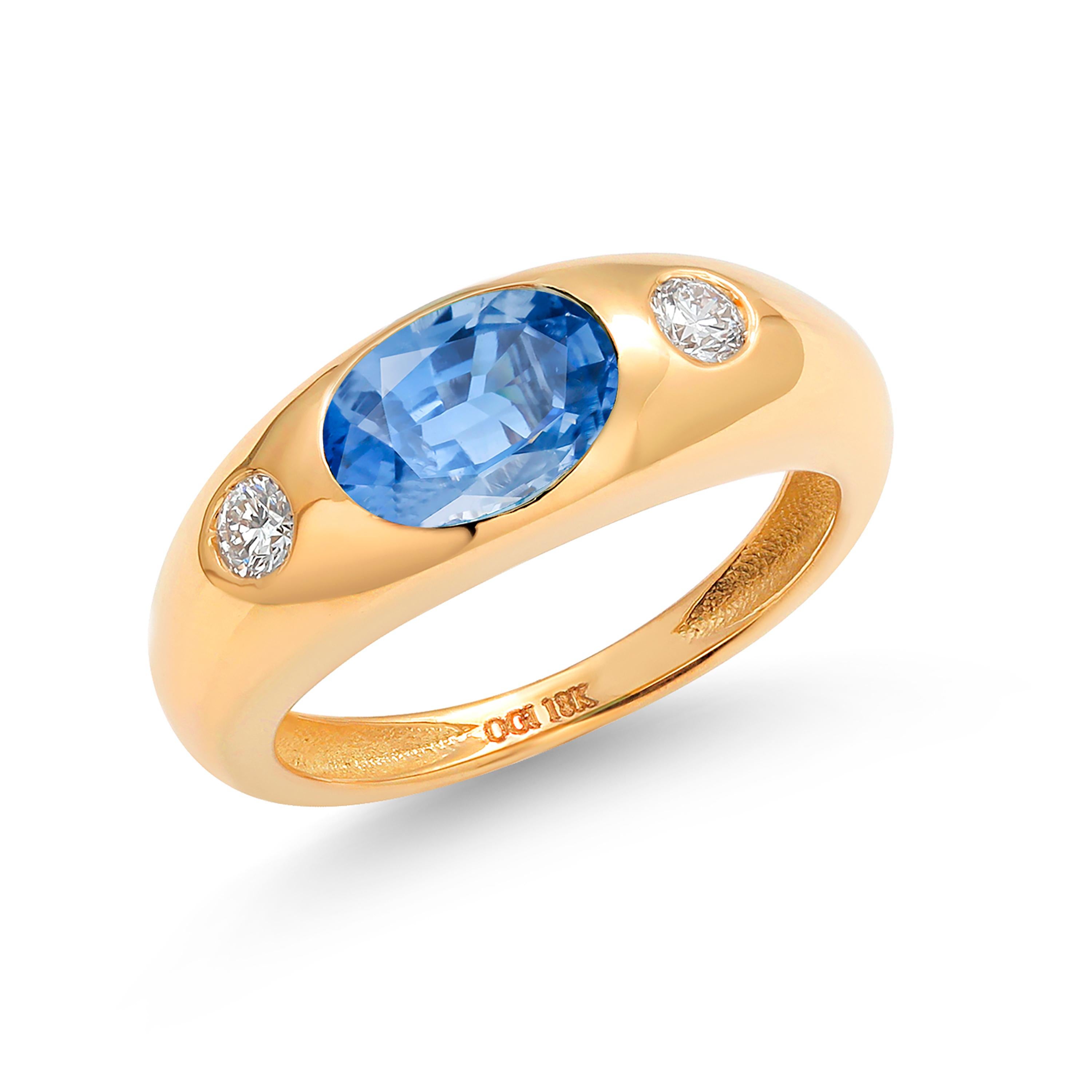 Eighteen Karat Yellow Gold Ceylon Sapphire and Diamond Gypsy Ring 3