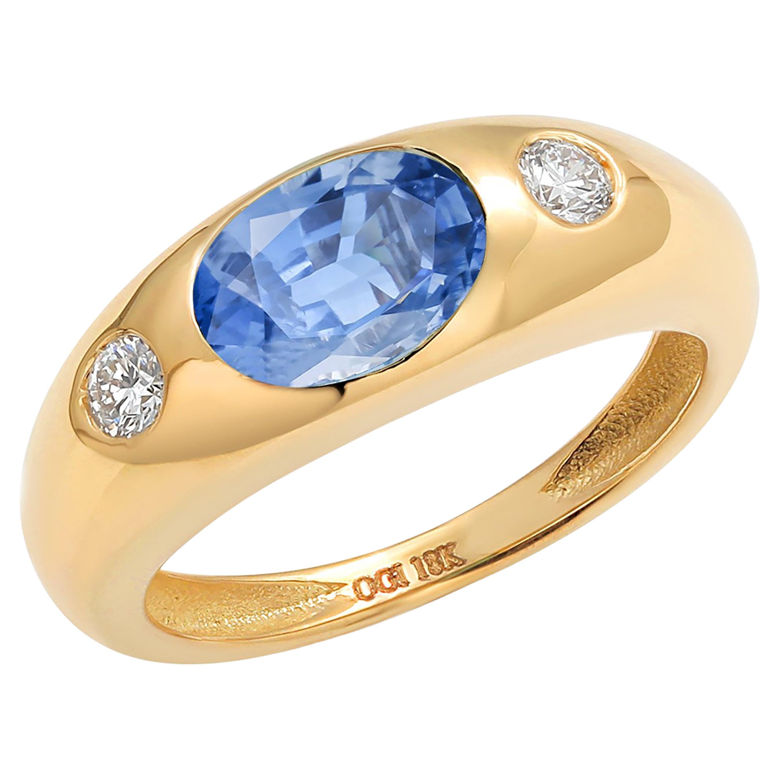 Eighteen Karat Yellow Gold Ceylon Sapphire and Diamond Gypsy Ring