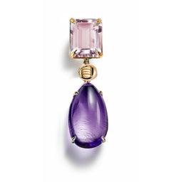 Eighteen Karat Yellow Gold Contemporary Brooch with Amethyst and Rose Quartz