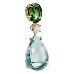Broche contemporaine en or jaune 18 carats avec béryl et saphirs