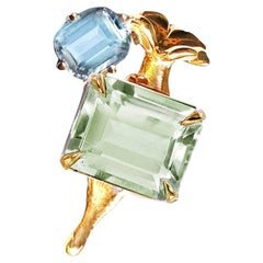 Eighteen Karat Yellow Gold Contemporary Brooch with Candy Quartzes