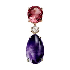 Broche contemporaine en or jaune 18 carats avec saphir et diamant