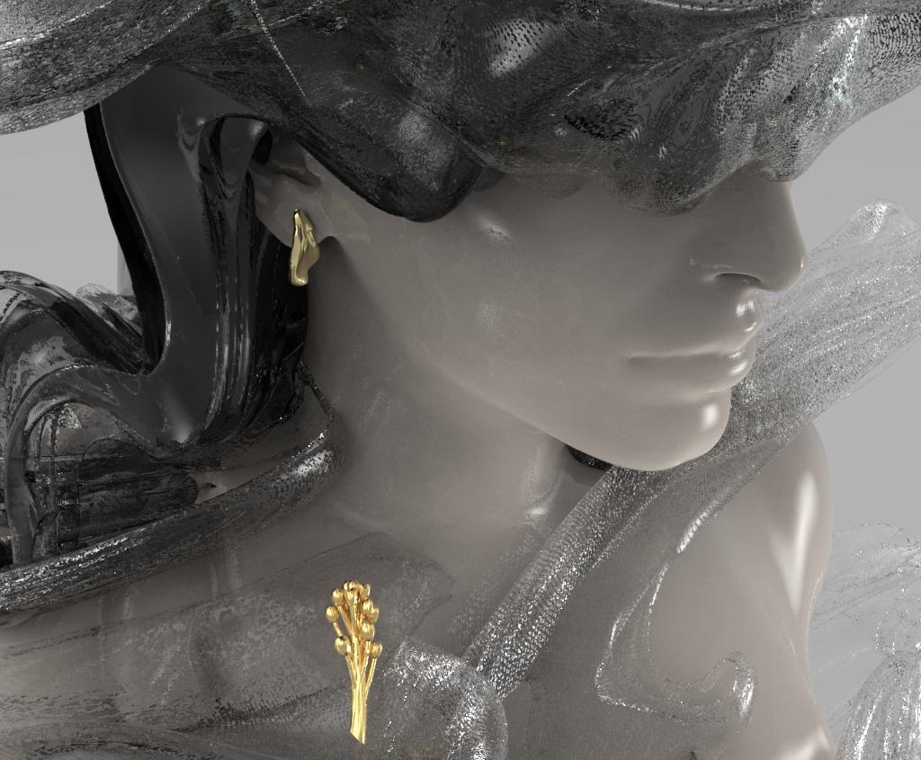 Women's Eighteen Karat Yellow Gold Contemporary Brooch with Tourmaline Drop For Sale