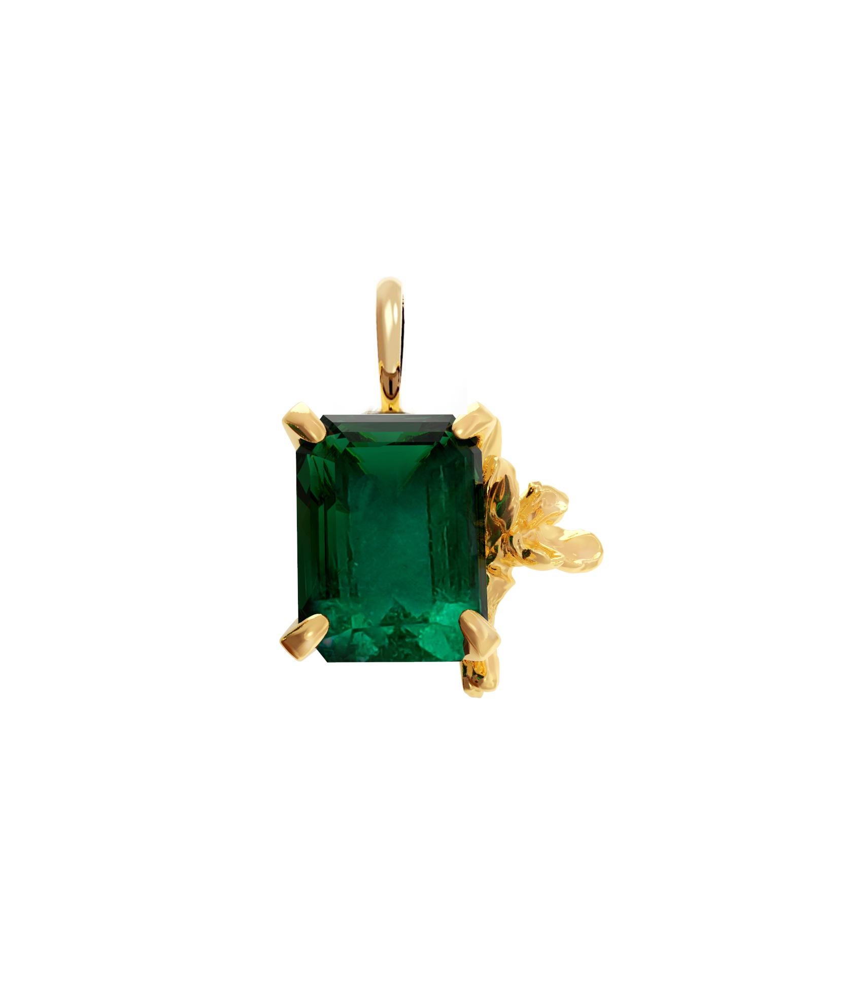Questa collana contemporanea, che prende il nome dalla Mesopotamia, presenta uno smeraldo naturale e un fiore di narciso dorato. Appartiene alla collezione che è stata presentata in un numero pubblicato di Vogue UA. Il pezzo sarà realizzato su