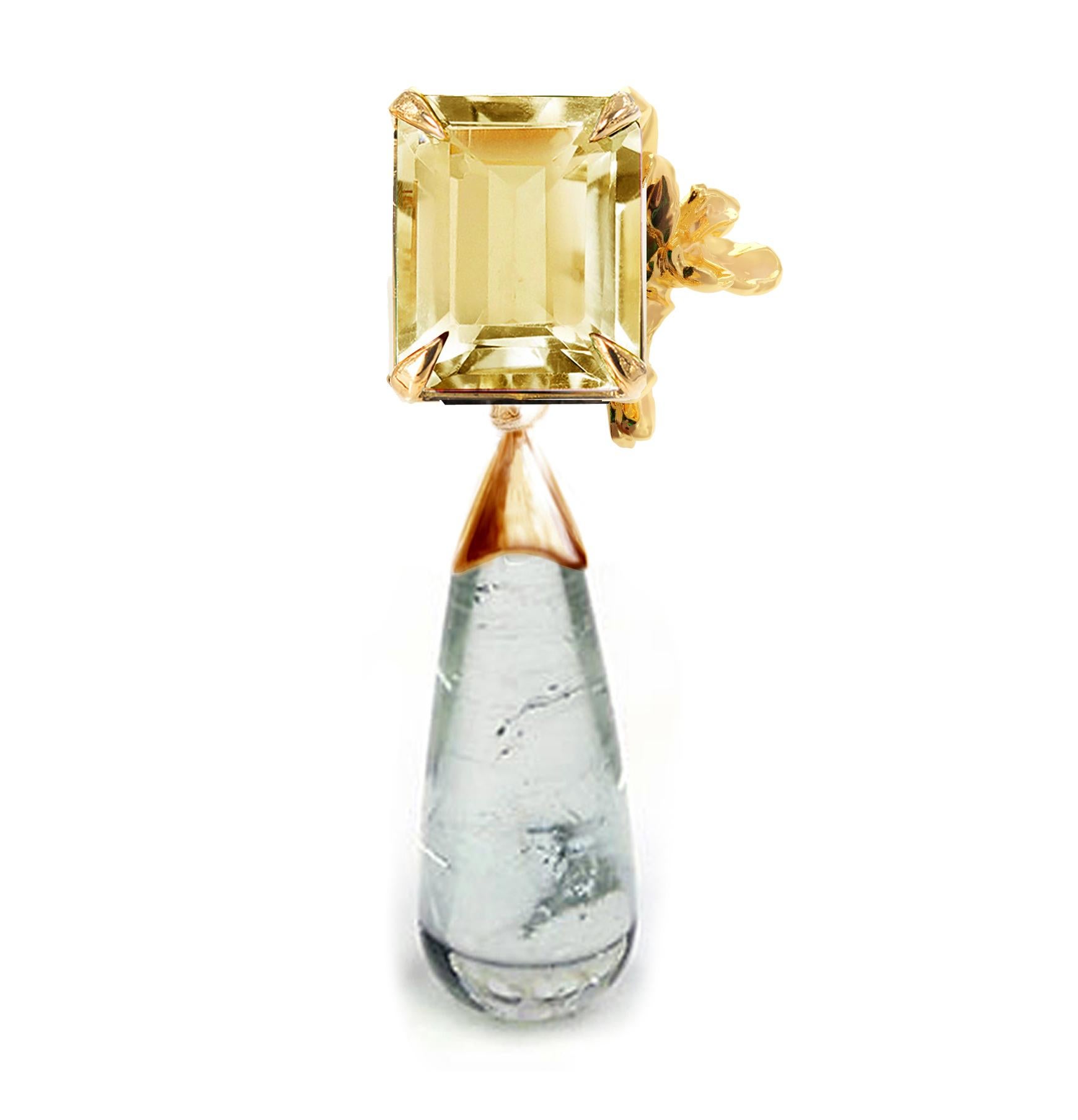 Achtzehn Karat Gelbgold Contemporary Daffodil Floral Citrin Brosche im Angebot 2