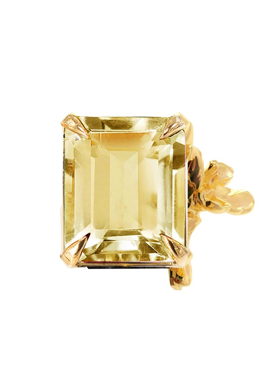 Achtzehn Karat Gelbgold Contemporary Daffodil Floral Citrin Brosche im Angebot 3