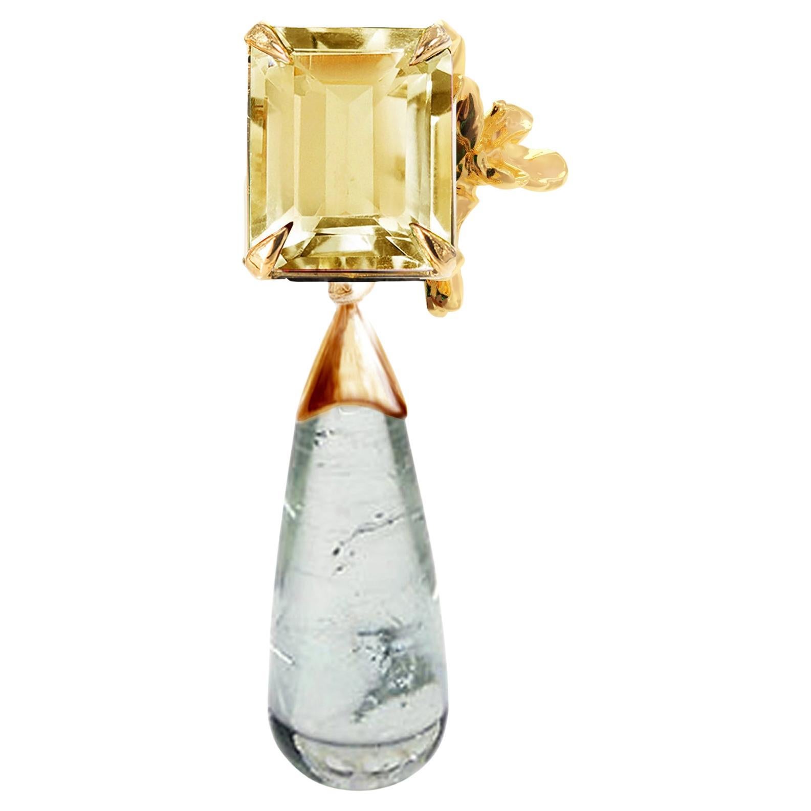 Achtzehn Karat Gelbgold Contemporary Daffodil Floral Citrin Brosche im Angebot