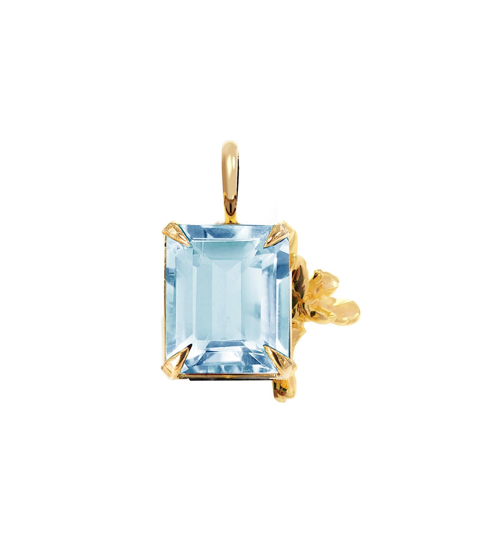Diese moderne Halskette mit Anhängern ist nach Mesopotamien benannt und besteht aus einem natürlichen Topas und einer goldenen Narzissenblüte. Es gehört zu der Kollektion, die in einer veröffentlichten Ausgabe der Vogue UA vorgestellt wurde. Das