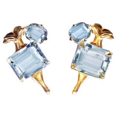 Eighteen Karat Yellow Gold Contemporary Earrings with Sky Topazes