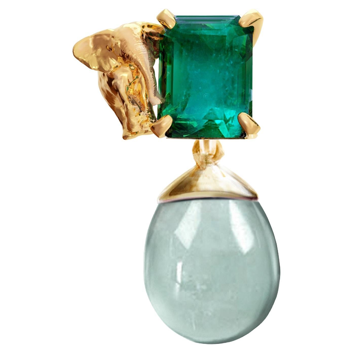 Collier en or jaune 18 carats avec pendentif en forme d'éléphant Contemporary Emerald