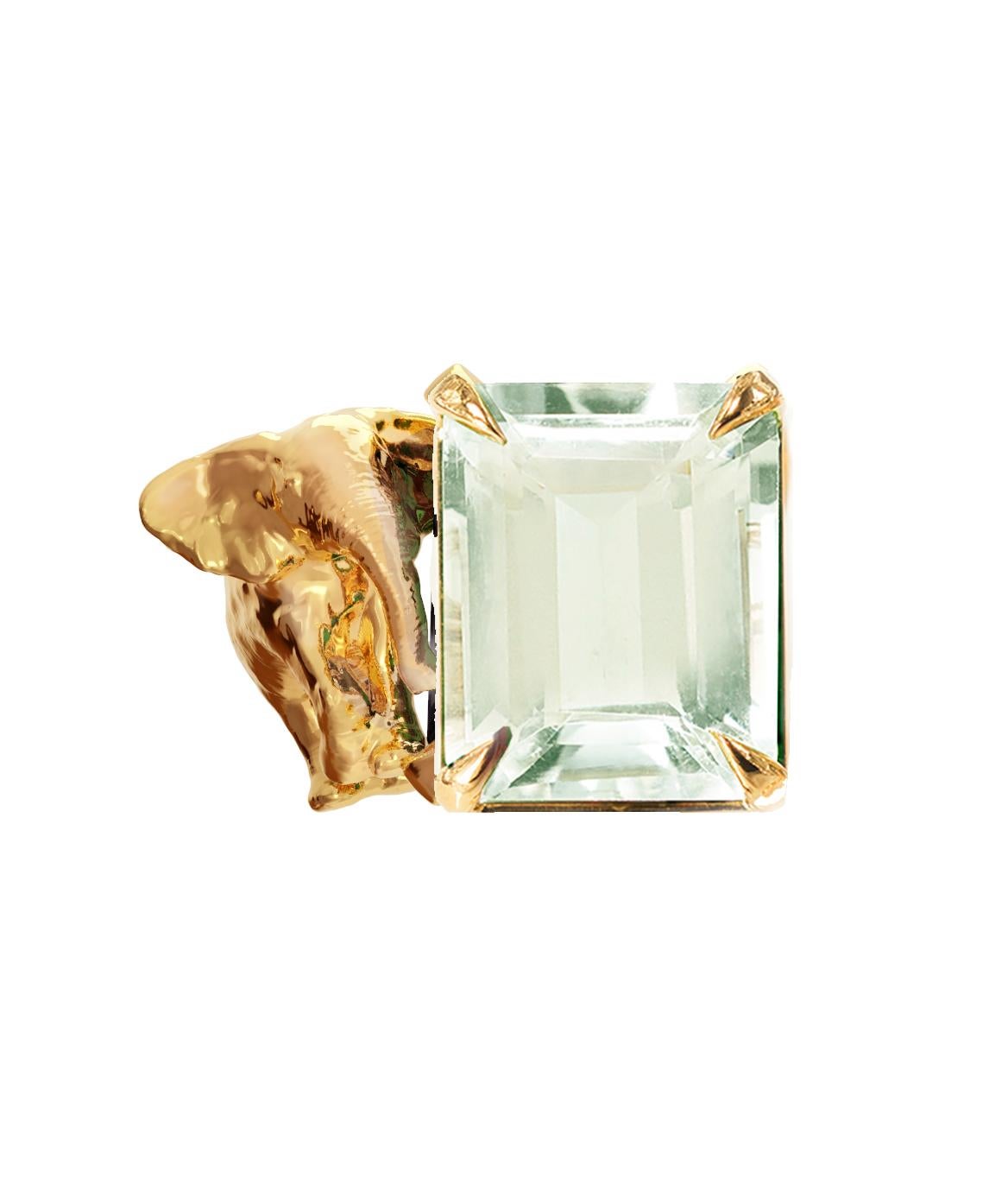 Ottagono Collana con ciondolo Elefante di Prasiolite in oro giallo a diciotto carati in vendita