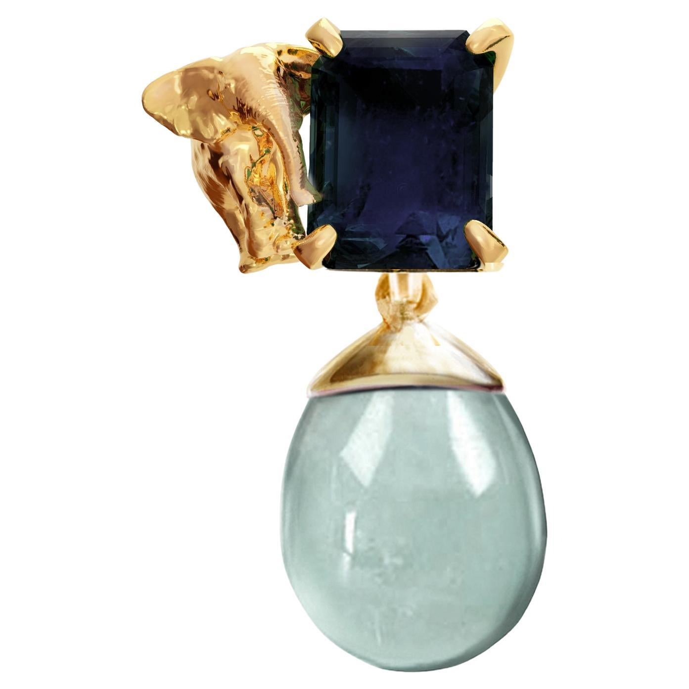 Eighteen Karat Yellow Gold Contemporary Elephant Sapphire Brooch