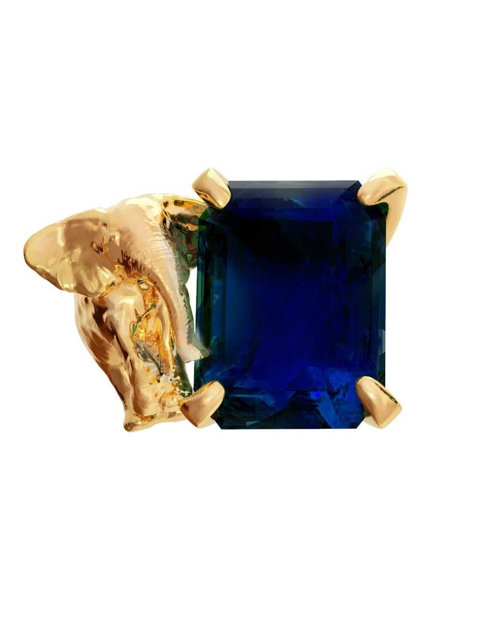 Collier pendentif saphir éléphant contemporain en or jaune 18 carats en vente 4