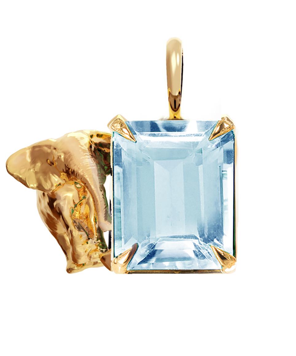 This contemporary pendant necklace, named after Mesopotamia, feature natural topaz and golden elephant. It belongs to the collection, which was featured in a published issue of Vogue UA. The piece will be custom made of 18 karat yellow gold. It was