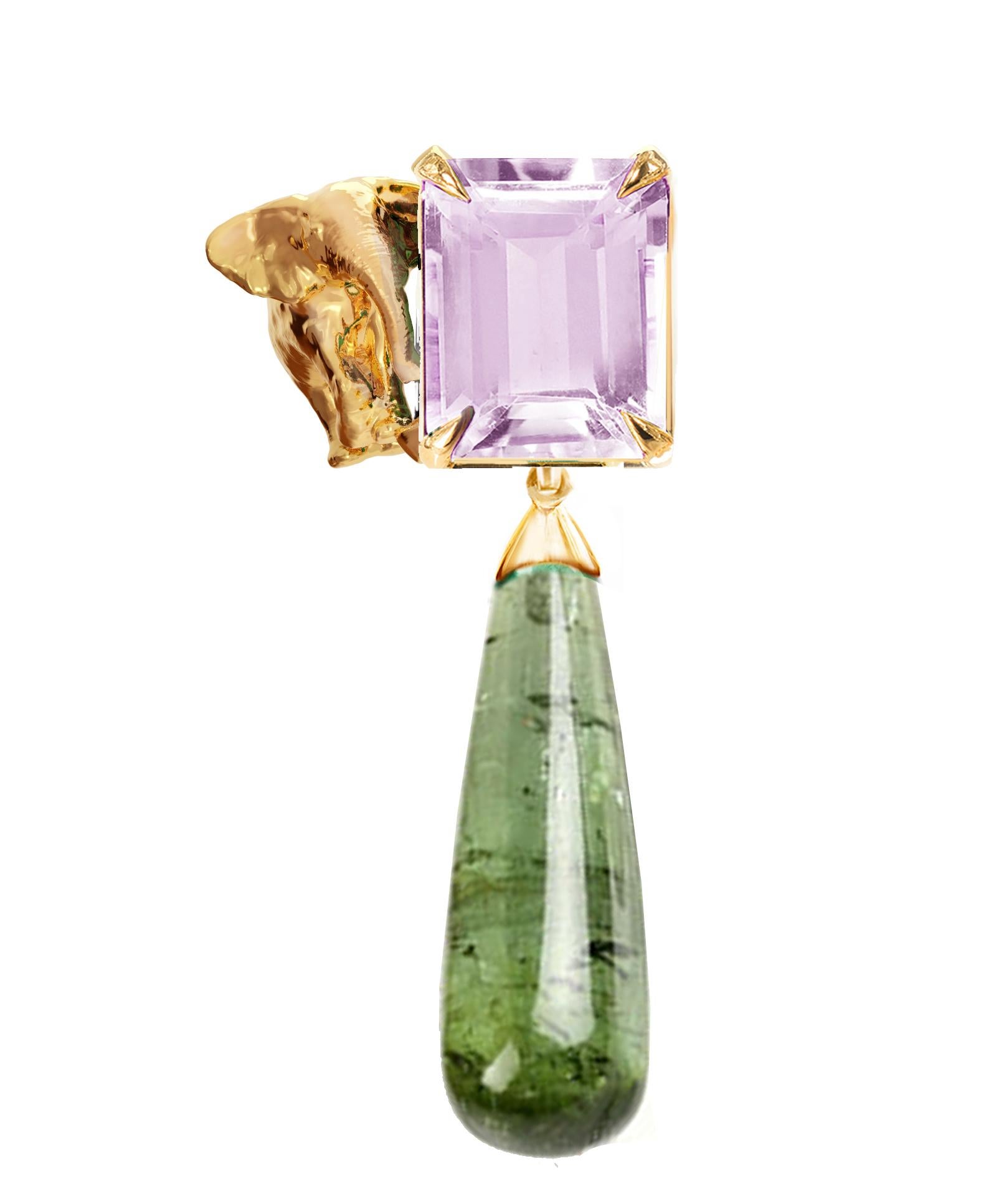 Collier en or jaune 18 carats à pendentifs en tourmaline éléphant contemporain en vente 1