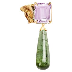 Collier en or jaune 18 carats à pendentifs en tourmaline éléphant contemporain