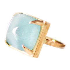 Eighteen Karat Yellow Gold Contemporary Engagement Ring with Sugarloaf Topaz