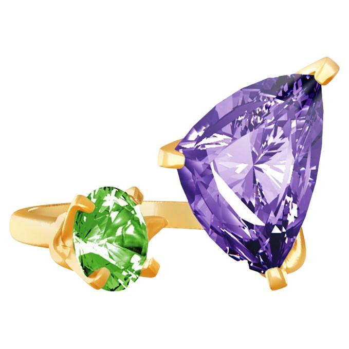 Eighteen Karat Yellow Gold Contemporary Fashion Ring with Amethyst For Sale