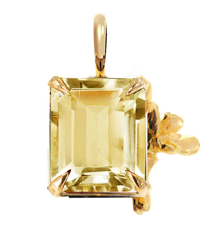 Eighteen Karat Yellow Gold Contemporary Floral Citrine Quartz Pendant Necklace For Sale 3