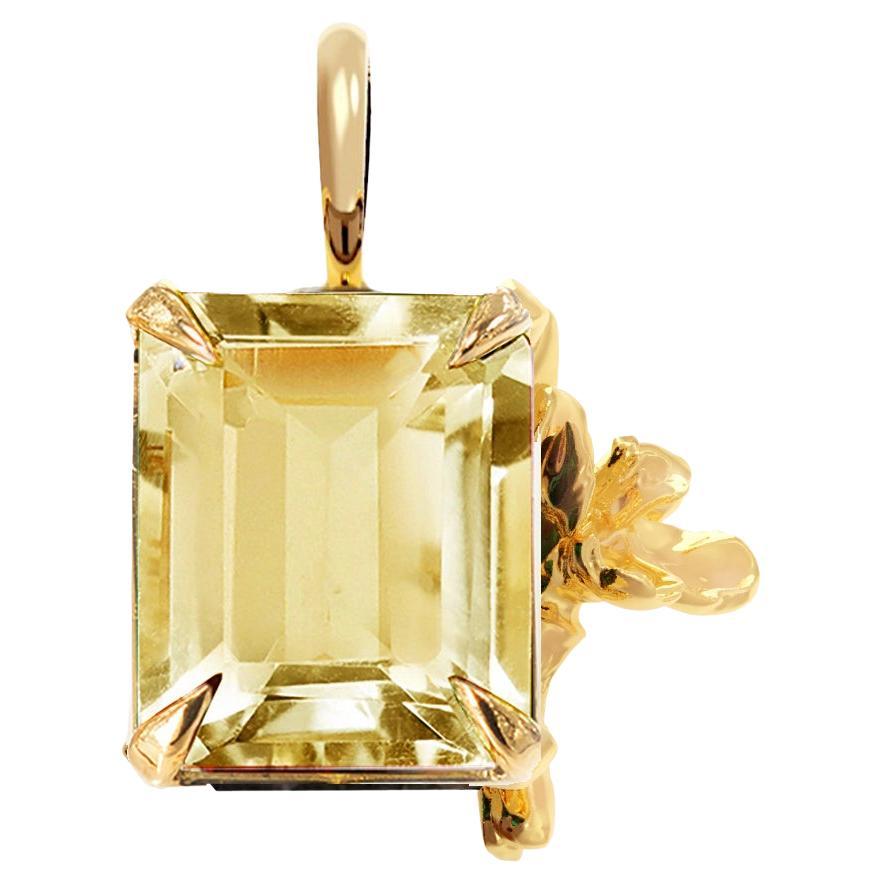 Eighteen Karat Yellow Gold Contemporary Floral Citrine Quartz Pendant Necklace