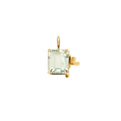 Eighteen Karat Yellow Gold Contemporary Flower Minty Quartz Pendant Necklace