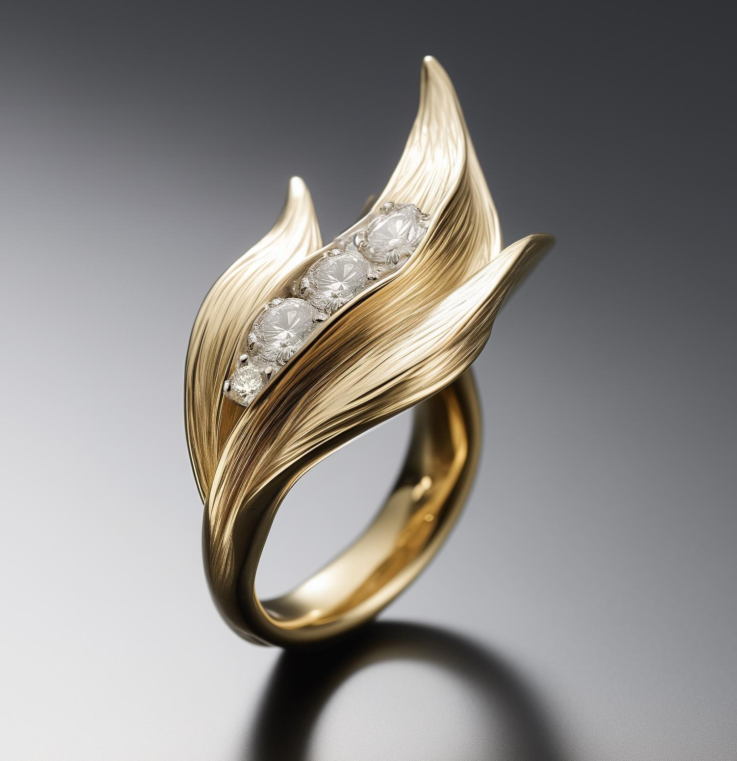 Taille ronde Bague muguet contemporaine en or jaune 18 carats avec diamants en vente