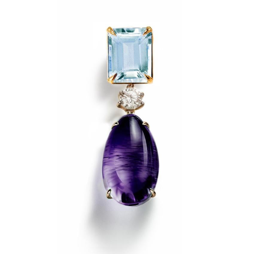 Achtzehn Karat Gelbgold Contemporary Anhänger Halskette mit Cabochon Amethyst (Zeitgenössisch) im Angebot