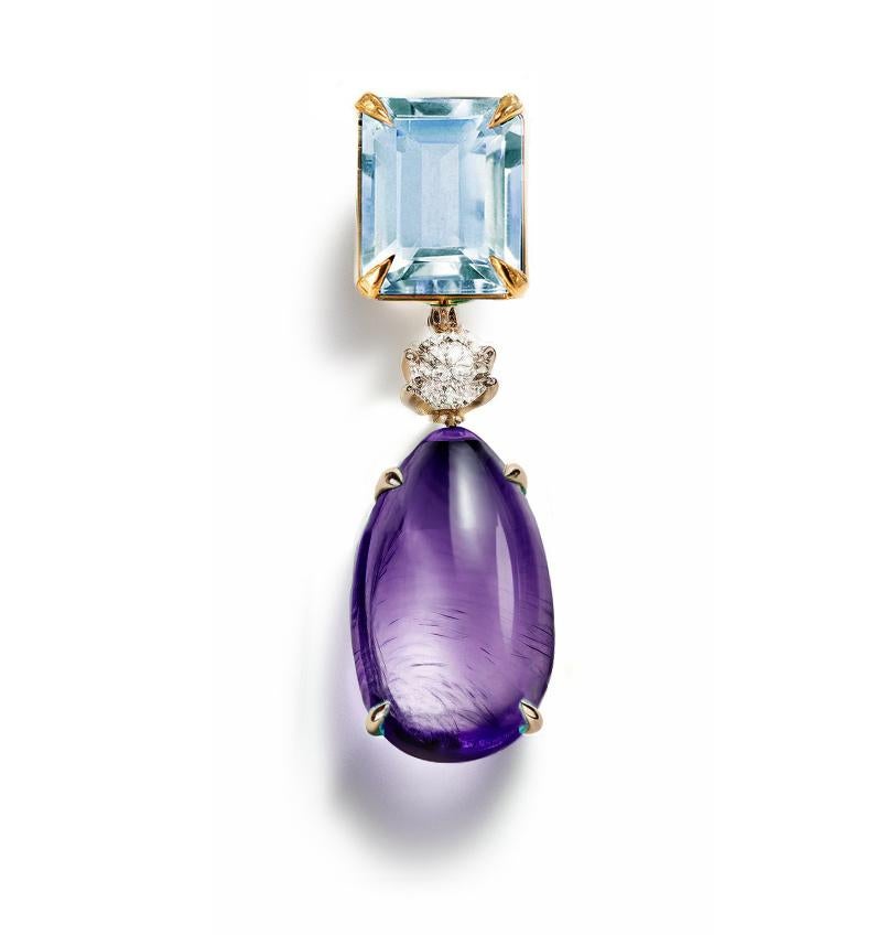 Achtzehn Karat Gelbgold Contemporary Anhänger Halskette mit Cabochon Amethyst Damen im Angebot