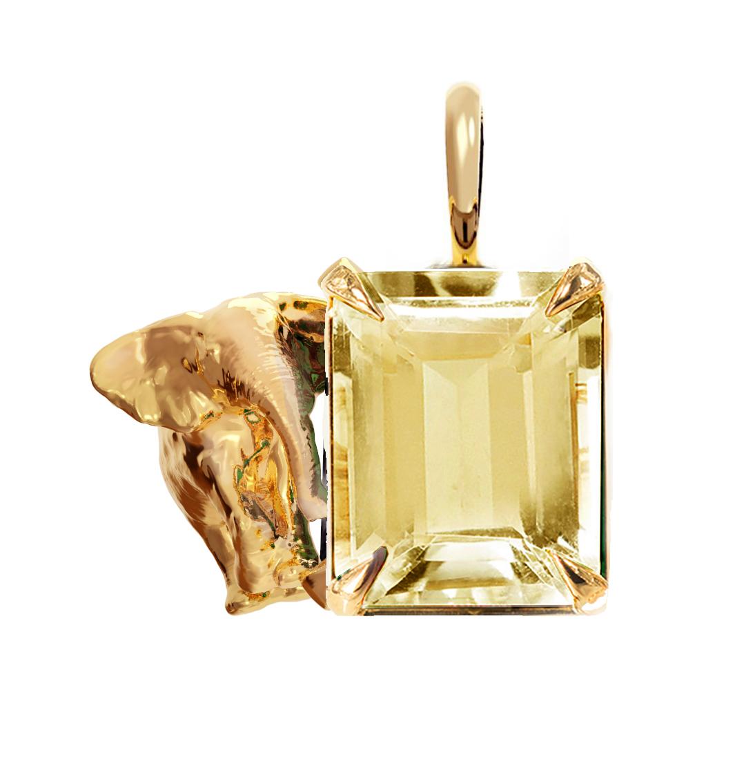 Eighteen Karat Yellow Gold Contemporary Pendant Necklace with Citrine For Sale 3