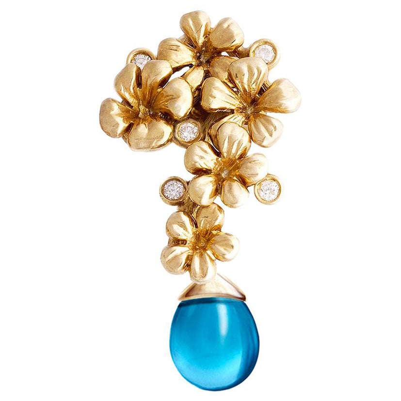 Collier pendentif contemporain en or jaune dix-huit carats avec diamants et topaze